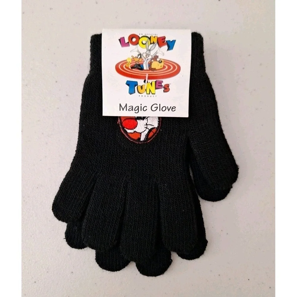 Vintage Sylvester‎ Looney Tunes Knit Gloves Embroidered Black One Size NEW